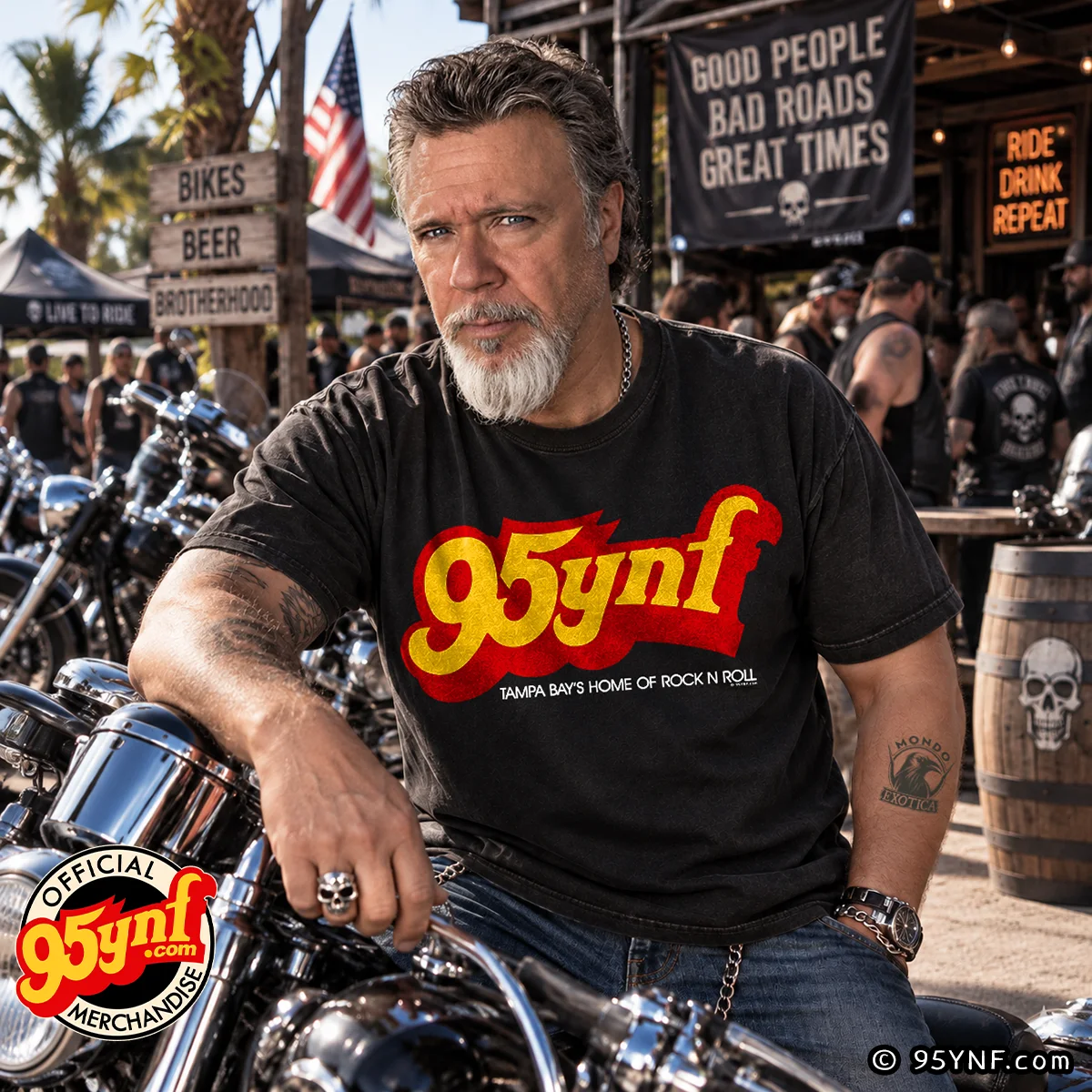 95YNF Tampa Rock and Roll T-Shirt featuring Tampa Bay radio artwork