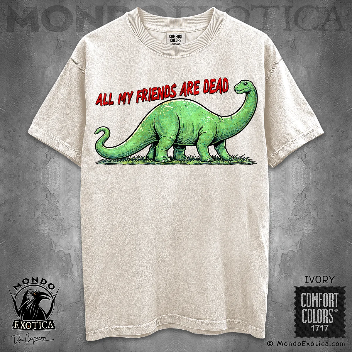 All My Friends Are Dead Dinosaur T-Shirt featuring original Don Capone dinosaur artwork