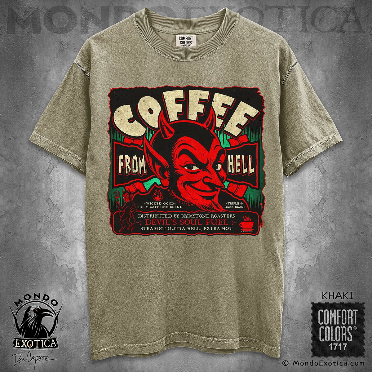 Devil's Coffee From Hell T-Shirt featuring vintage devil and coffee shop artwork