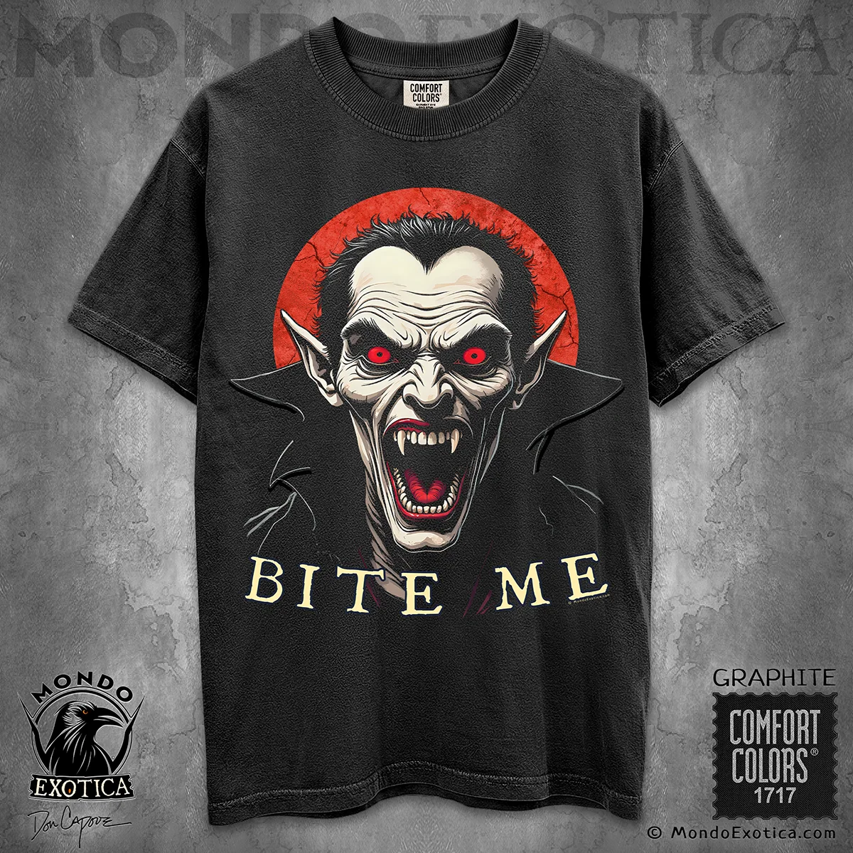 Vampire Bite Me T-Shirt featuring vintage horror vampire artwork by Don Capone