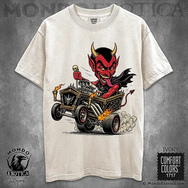 Vintage Devil Hot Rod T-Shirt featuring a retro red devil and custom hot rod